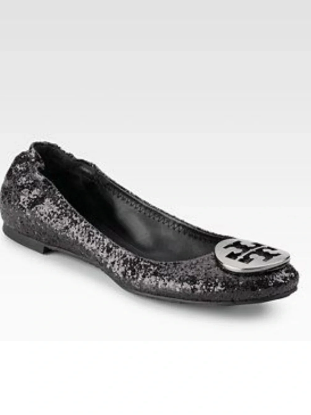 Tory Burch Black Glitter Reva Ballerina Flats Size 7.5